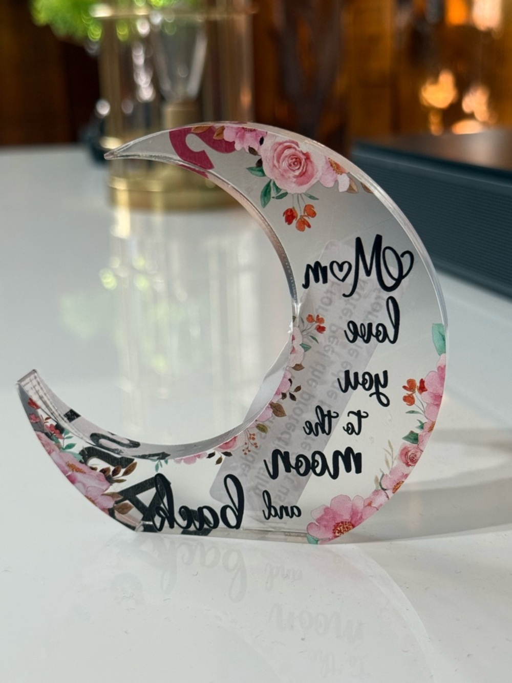 Pink Floral Crescent Moon Decor Mother’s Day gift - Picture 2 of 4
